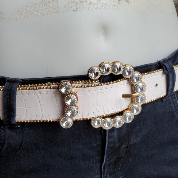 Vintage 90s Boho Styled Rhinestone Snakeskin Belt with large Buckle - Picture 2 of 5